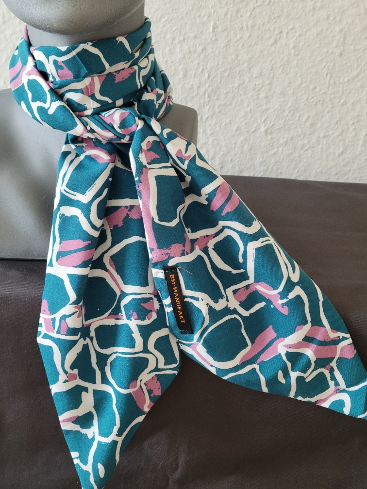 Viskoseschaltuch gemustert kühles Türkisgrün, Rosa, Creme